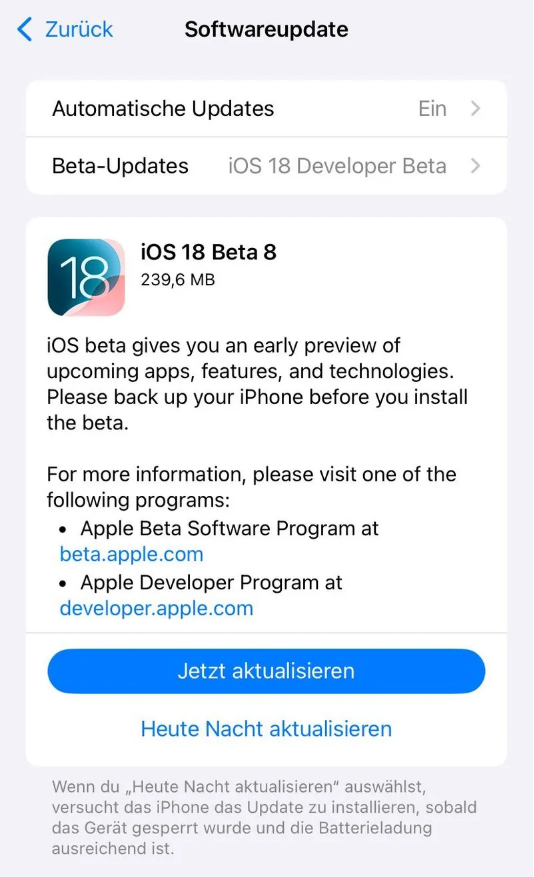 樟树苹果手机维修分享苹果 iOS / iPadOS 18 开发者预览版 Beta 8 发布 